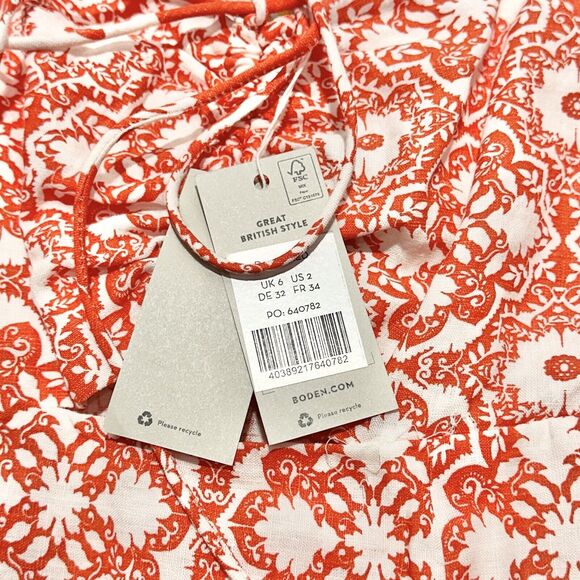 Boden Linen Halter Neck Cutout Column Dress Fire Orange White Size 2 NWT - Picture 10 of 16